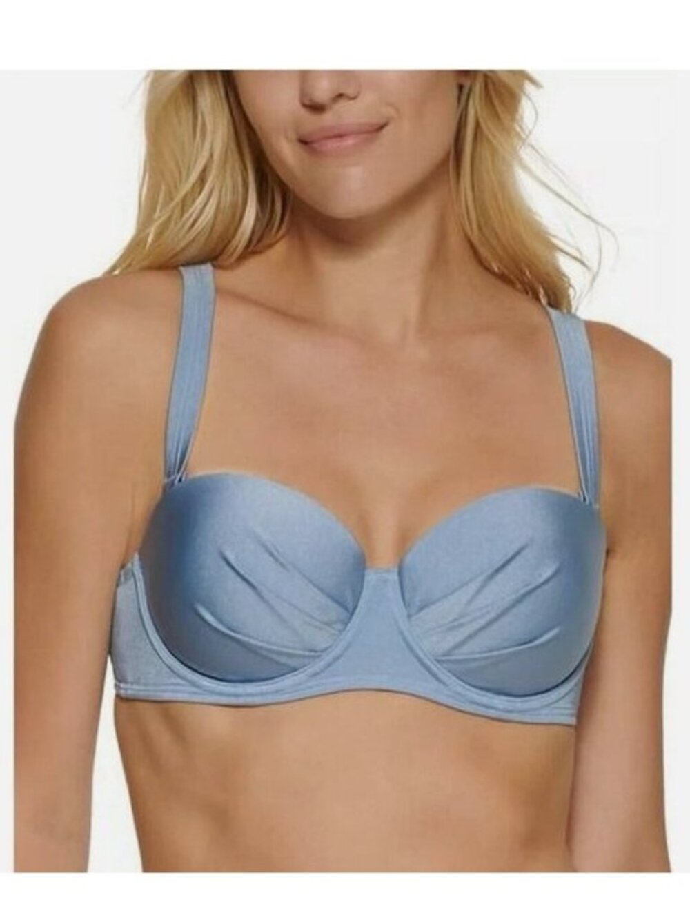 Calvin Klein EARL BLUE SHIMMER Pleated Underwire Bikini Swim Top Size M